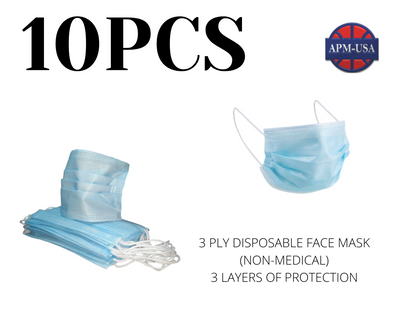 10 Pack-3 Ply Disposable Face Mask (Non-Medical)