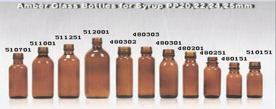 Amber Glass Bottles for Syrup Pp 20,22,24,25mm APM-USA