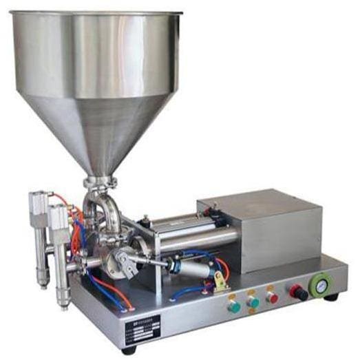 Semi-automatic table top pneumatic oil,honey,cream filling machine with mixer - Liquid Filling Machine